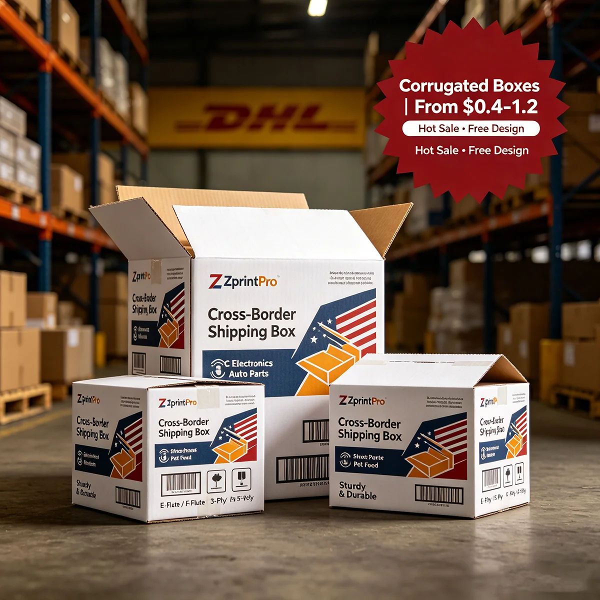 Corrugated Boxes (E/F Flute) · Free Mockup · ZprintPro